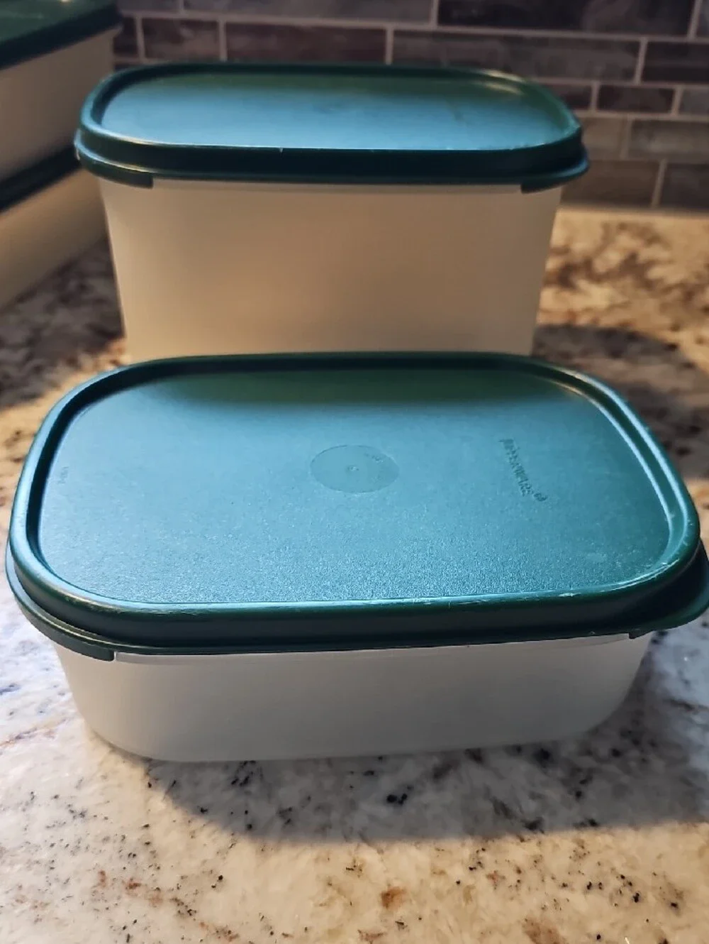 Tupperware White Containers with Dark Green Lids - Set of 4